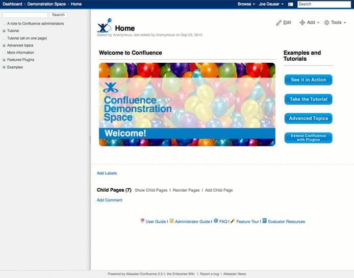 Confluence example site home page.