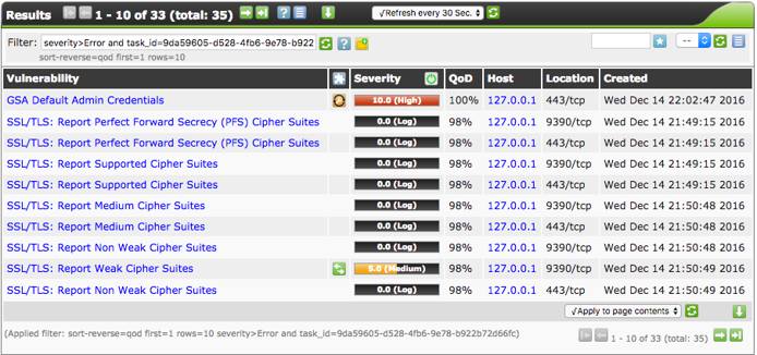 List of results found by the scan.