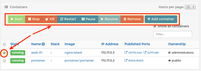 Portainer Containers management